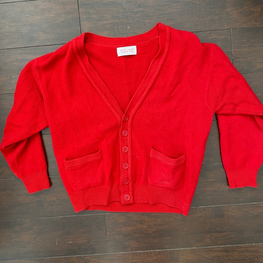 United Colors Of Benetton Red Cropped Cardigan Sweater